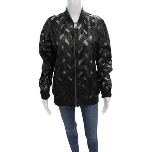 Valiant Unisex Bomber Jacket Black Cotton Geometric Long Sleeve Zip Size L
